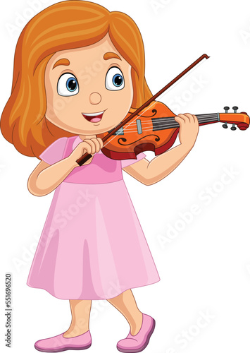 Cartoon little girl playing a violin
