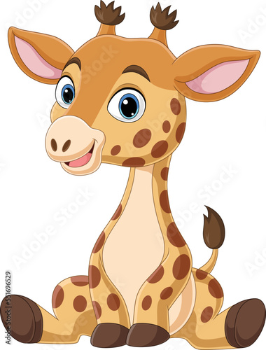 Fototapeta Naklejka Na Ścianę i Meble -  Cartoon funny baby giraffe sitting