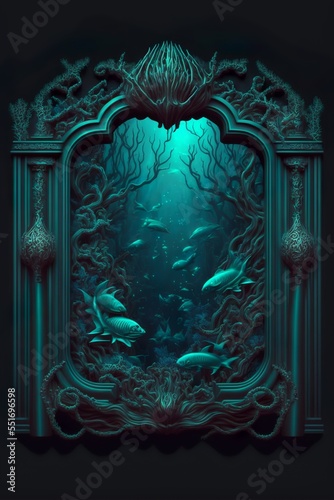 Underwater gateway with deep sea world card frame decoration