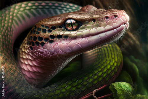 Close-up of a python devouring pinkis. snake from the family Pythonis in closeup Generative AI photo