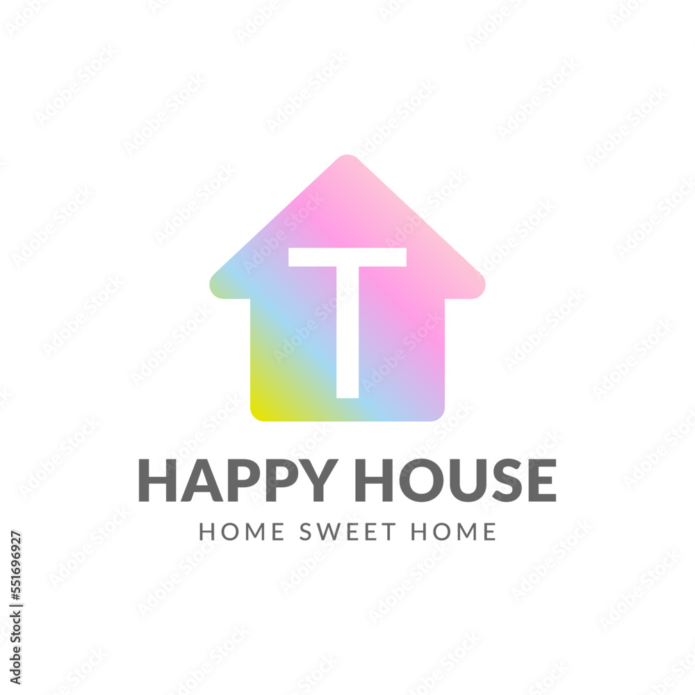 letter T happy house vector logo design