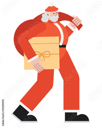 Santa Claus with gifts. Christmas Santa brings gifts (ID: 551696945)