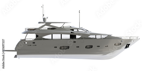 side view of luxury white long yacht for make mockups, isolated on empty background 