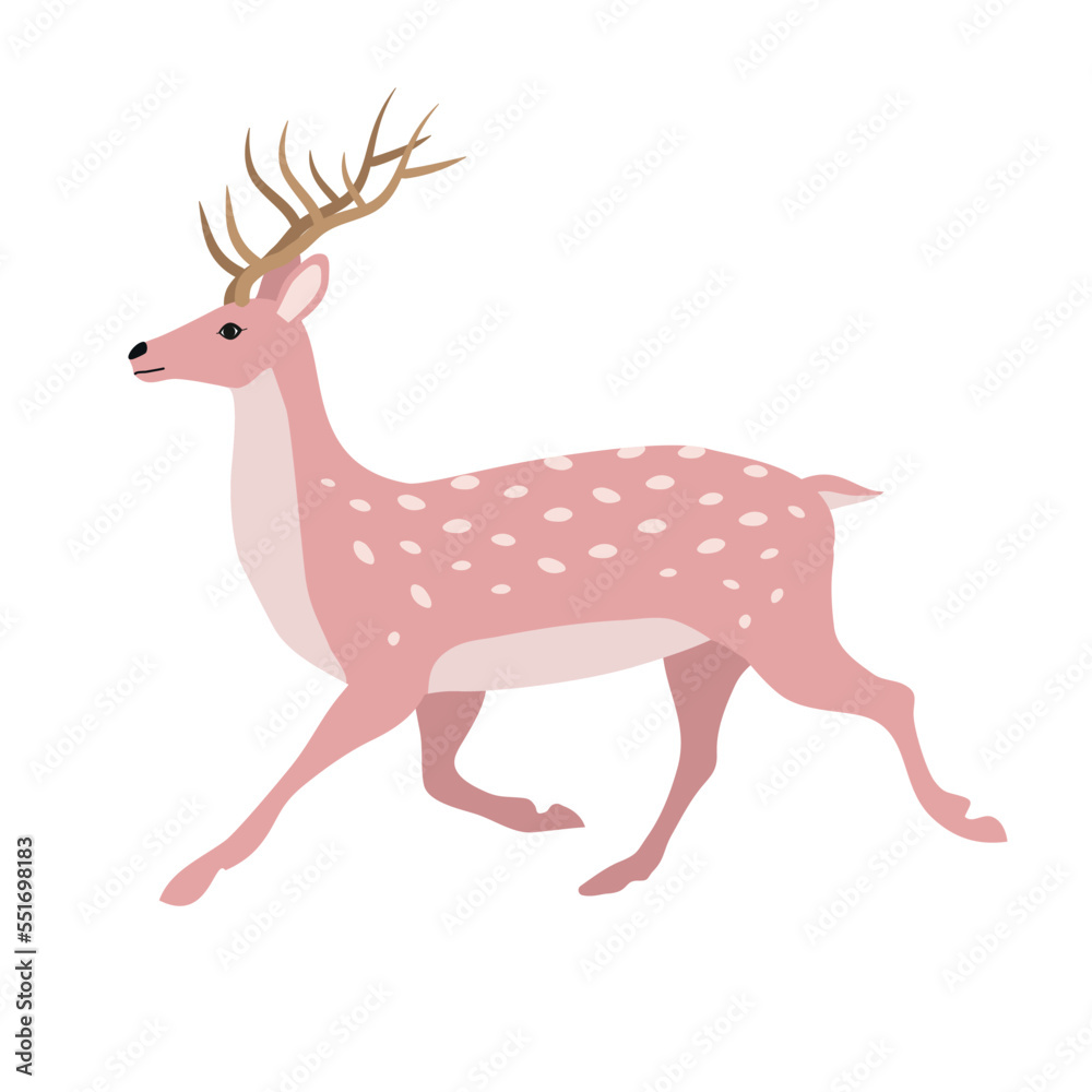 Vector flat hand drawn pink deer isolated on white background Vector flat hand drawn pink deer isolated on white background