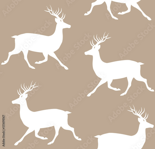 Vector seamless pattern of flat hand drawn deer silhouette isolated on beige background