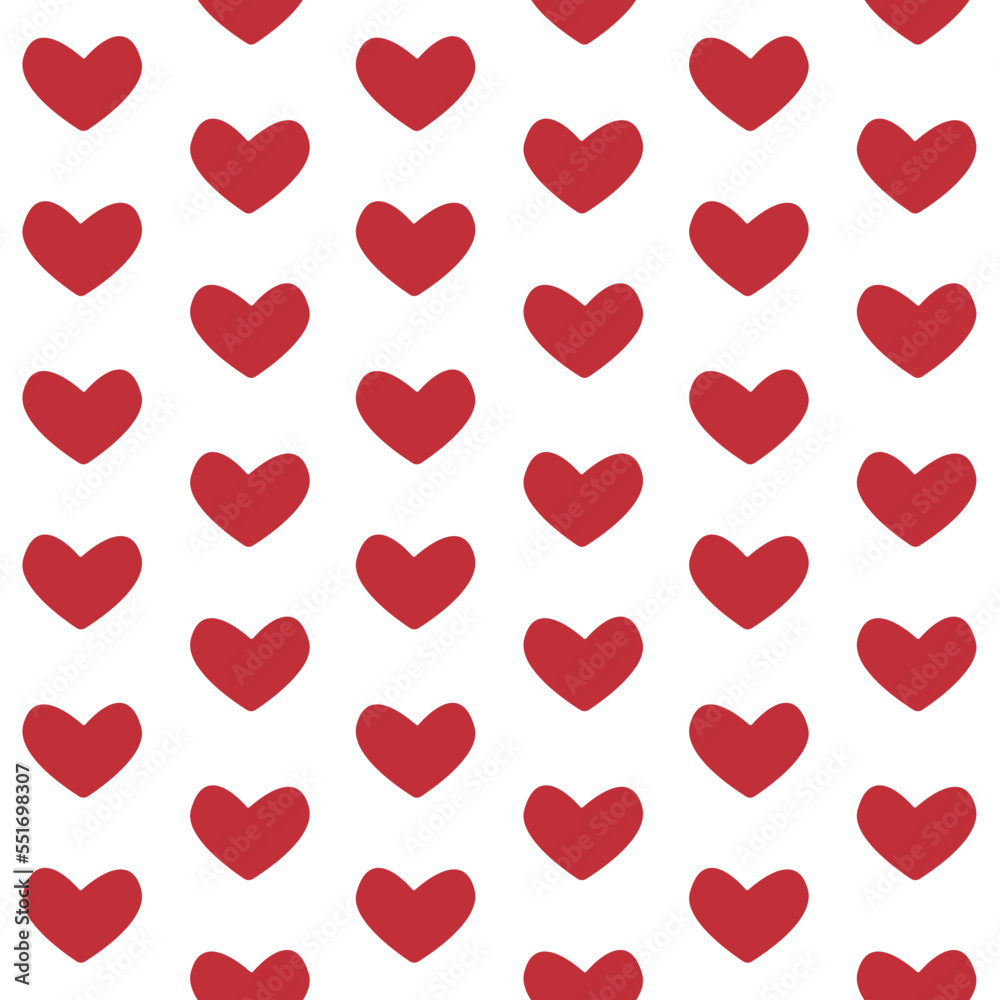 Vector seamless pattern of hand drawn flat heart isolated on white background