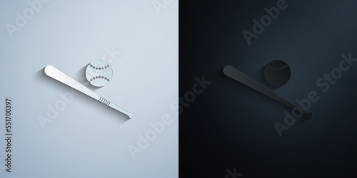 baseball bat and ball paper icon with shadow vector illustration