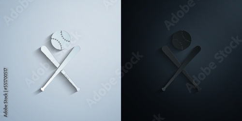 baseball bat and ball paper icon with shadow vector illustration