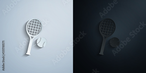 Tennis racket and ball paper icon with shadow vector illustration