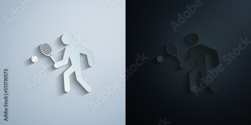 tennis player paper icon with shadow vector illustration