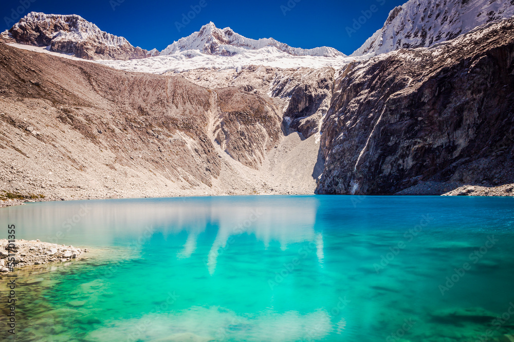 lake 69 n Cordillera Blanca with snowcapped Andes, Ancash, Peru