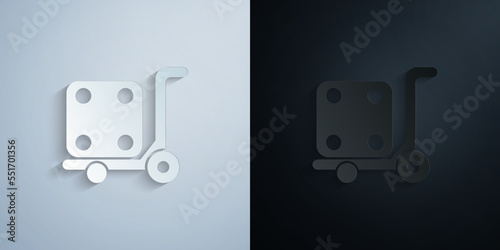 Forklift, logistic, pump truck paper icon with shadow vector illustration