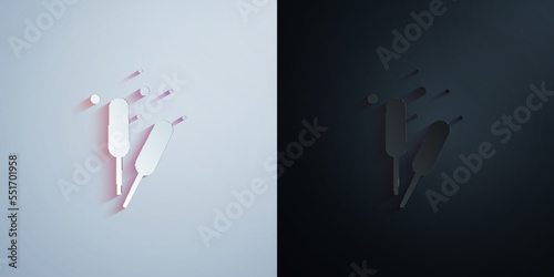 sausage on stick colored paper icon with shadow vector illustration