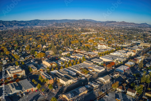 Aerial View of the Downtown Core of Gilroy, California