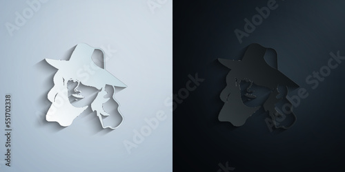 detective woman black and white illustration paper icon with shadow vector illustration