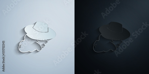 detective woman black and white illustration paper icon with shadow vector illustration