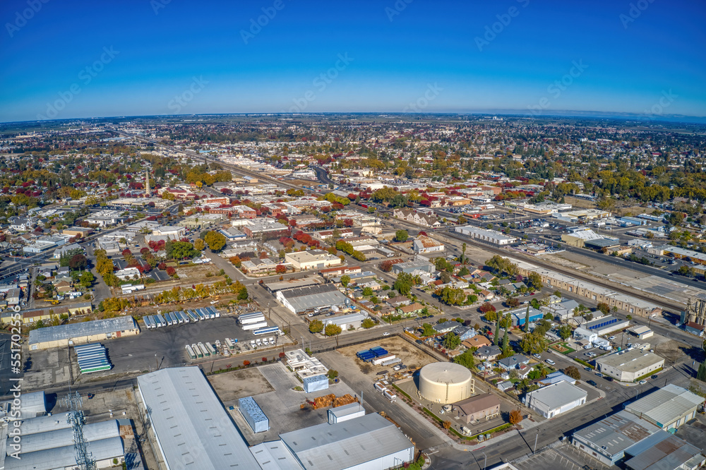 Aerial View of Turlock, California during Autumn