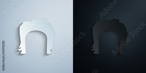 hair, woman, haircut short paper icon with shadow vector illustration