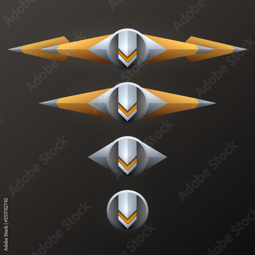 Abstract gold and silver level achievement rank badge buttons for game ui design