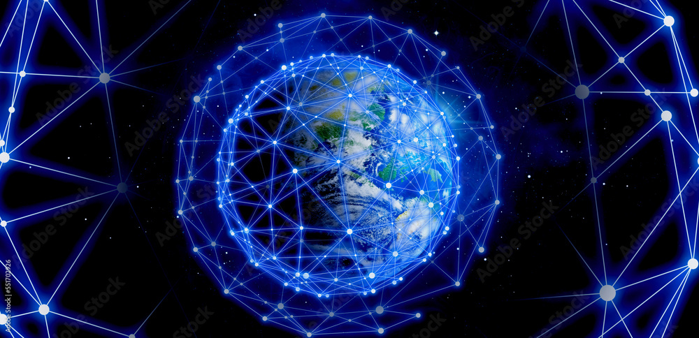Global network connection. Earth in open space and digital web, illustration Global network connection. Earth in open space and digital web, illustration