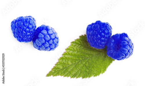 Fresh tasty blue raspberries on white background photo