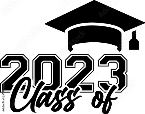 Class of 2023 black and white design template, Car Window Sticker, POD, cover, Isolated Black Background
