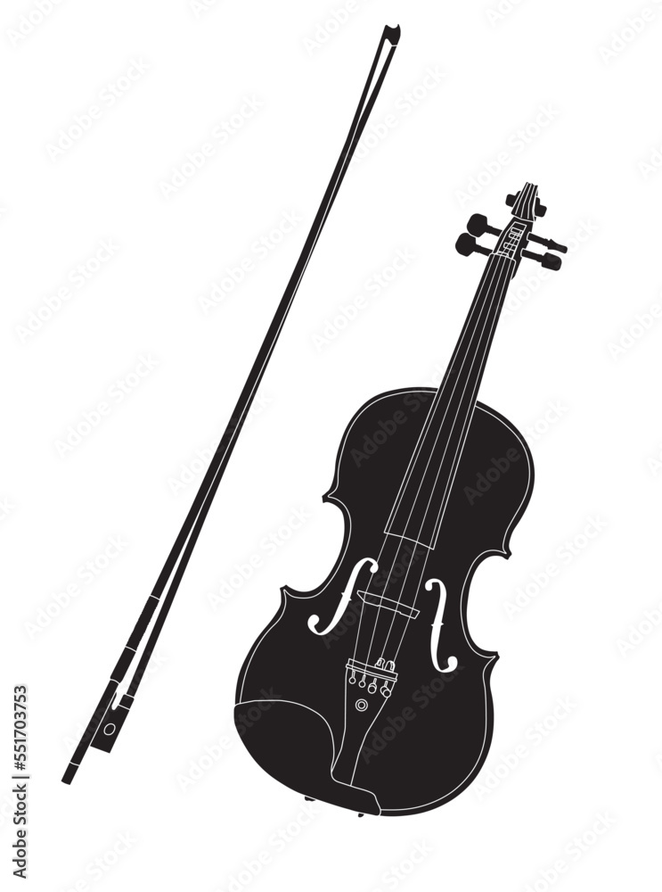 Black violin or fiddle is a wooden chordophone, string instrument. Vector Illustration isolated on white background. Black violin or fiddle is a wooden chordophone, string instrument. Vector Illustration isolated on white background.