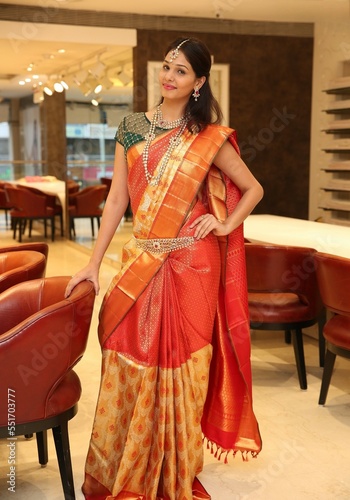 jewelry model in silk saree photo