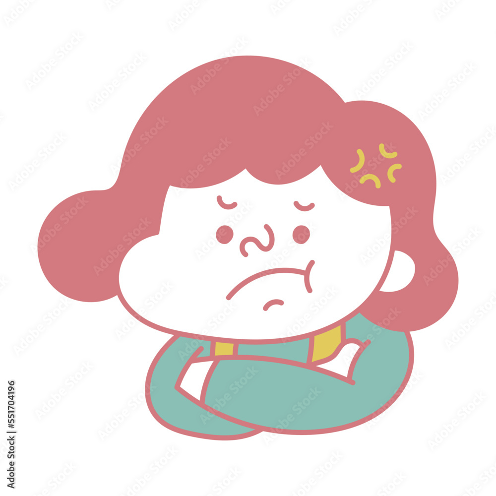 シンプル イライラして怒っているコミカルな女性キャラクターイラスト素材 シンプル イライラして怒っているコミカルな女性キャラクターイラスト素材