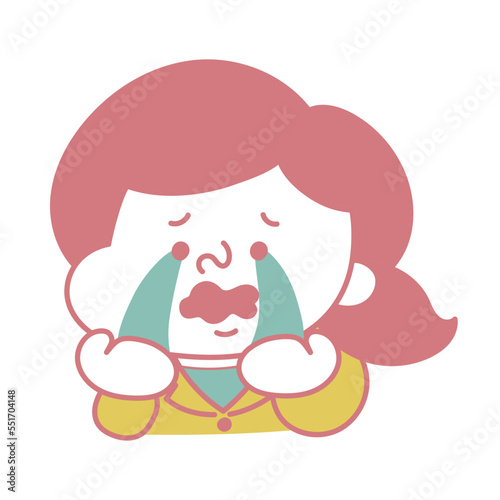 シンプル　涙を流して号泣するコミカルな女性キャラクターイラスト素材　ビジネス