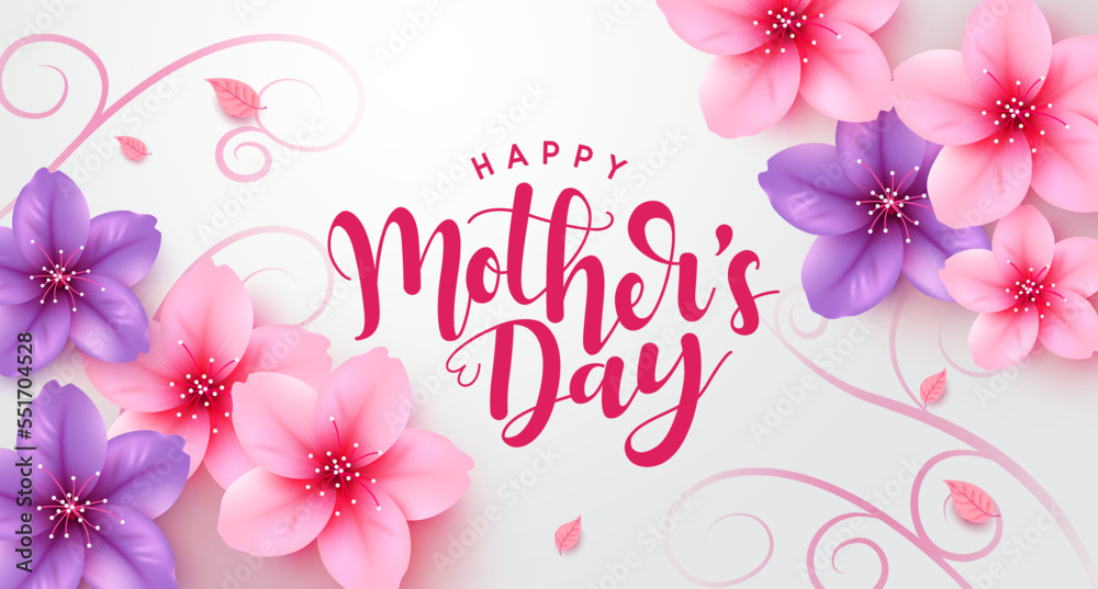 Happy mother's day text vector design. Mother's day postcard and greeting card with cherry blossom elements for international holiday celebration. Vector Illustration.
Happy mother's day text vector design. Mother's day postcard and greeting card with cherry blossom elements for international holiday celebration. Vector Illustration.