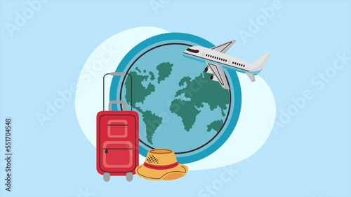 airplane flying with suitcase in earth planet