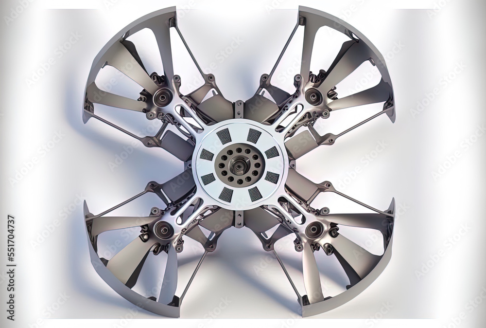 Naklejka premium Propeller equipped multirotor in top view, isolated on white background. Generative AI