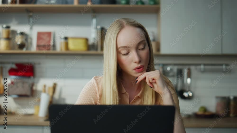 Freelance worker reporting online on laptop closeup. Woman have virtual meeting. Freelance worker reporting online on laptop closeup. Woman have virtual meeting.