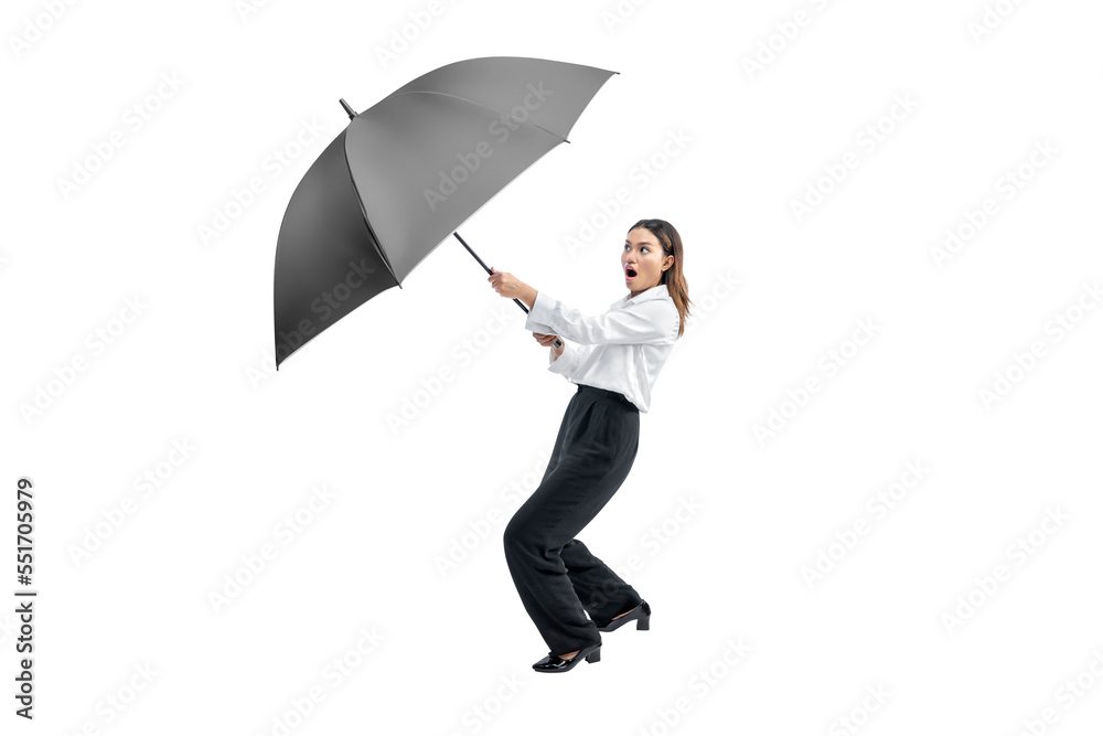 Asian businesswoman holding black umbrella Asian businesswoman holding black umbrella