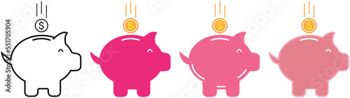 piggy bank icon set. style with coin or money, vector illustration
