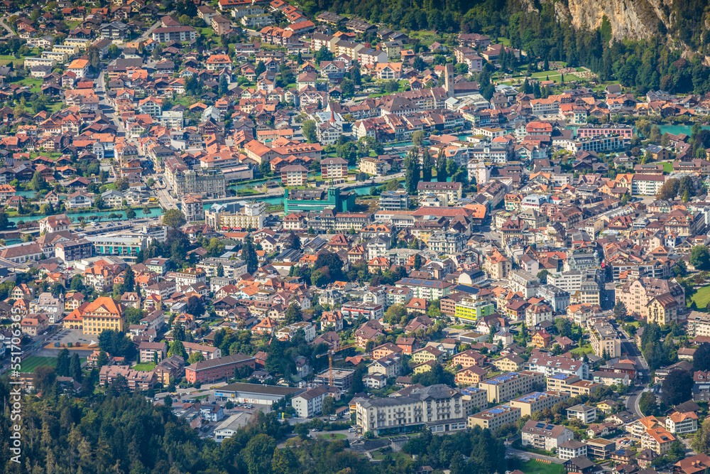 Aerial view of interlaken city in Bernese Oberland, Switzerland