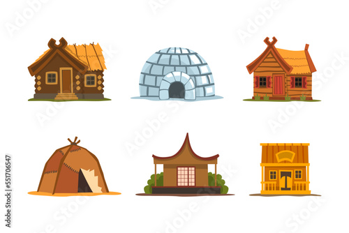 Different House or Dwelling from Around the World Vector Set