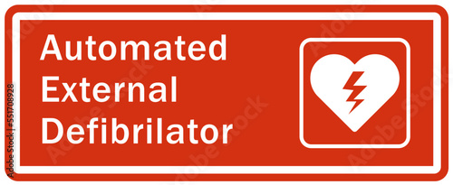 Automated external defibrilator AED emergency aid cpr hearth sign and label