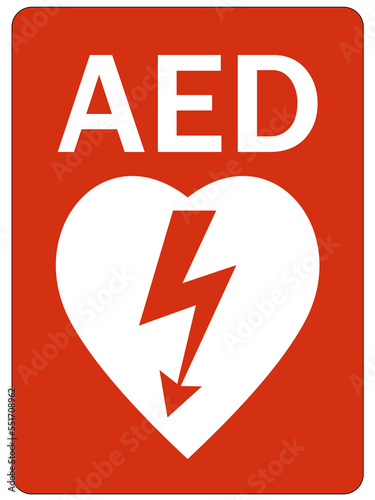 Automated external defibrilator AED emergency aid cpr hearth sign and label