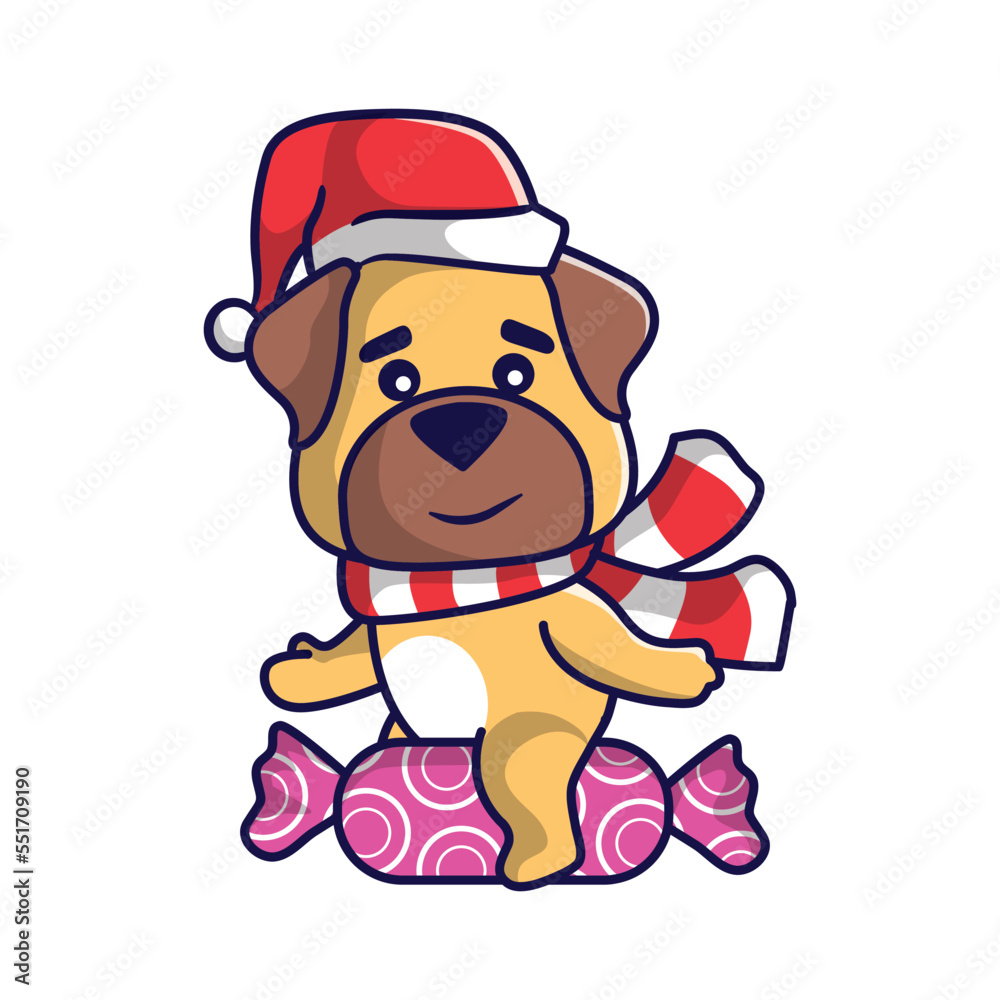 Obraz premium Cute Christmas dog in Christmas costume illustration vector
