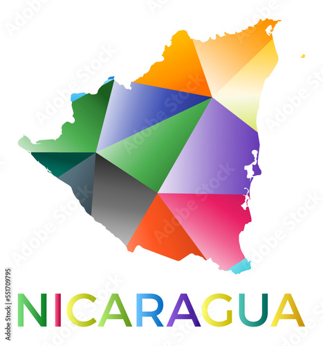 Bright colored Nicaragua shape. Multicolor geometric style country logo. Modern trendy design. Classy vector illustration.