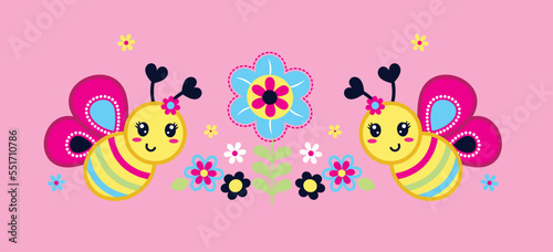 cute bee with beautiful flower vector © veank