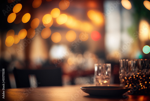 Restaurant backdrop with bokeh and blurred background.. Generative AI