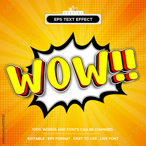 Wow cartoon comic style modern text effect editable