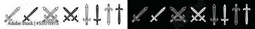 Swords icon vector. Simple swords in flat and outline icon. Cross sharp knight swords or blades for game, apps, and websites, symbol illustration
