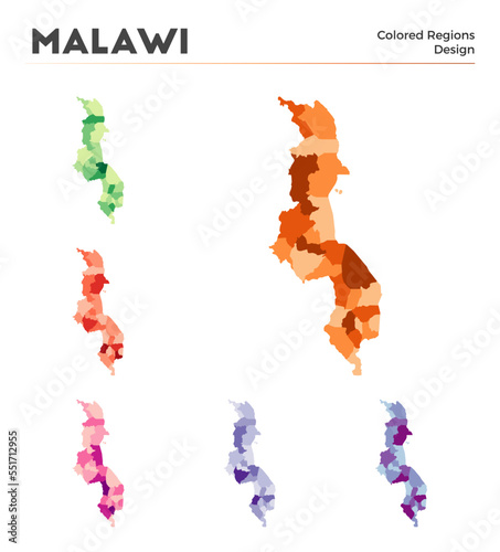 Malawi map collection. Borders of Malawi for your infographic. Colored country regions. Vector illustration.