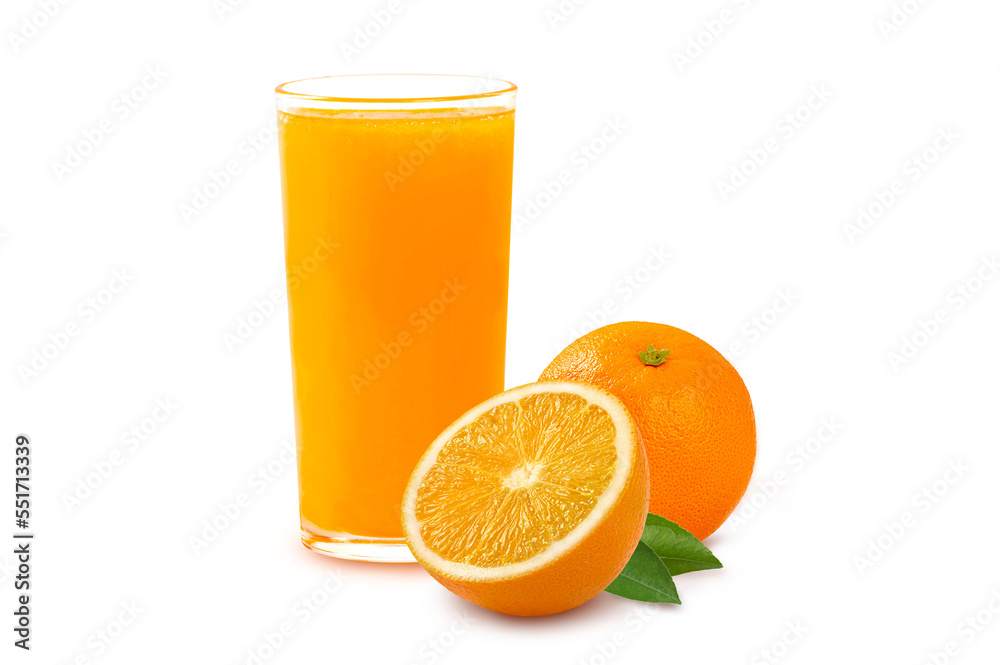 Glass of orange juice and orange isolated on white background. Glass of orange juice and orange isolated on white background.