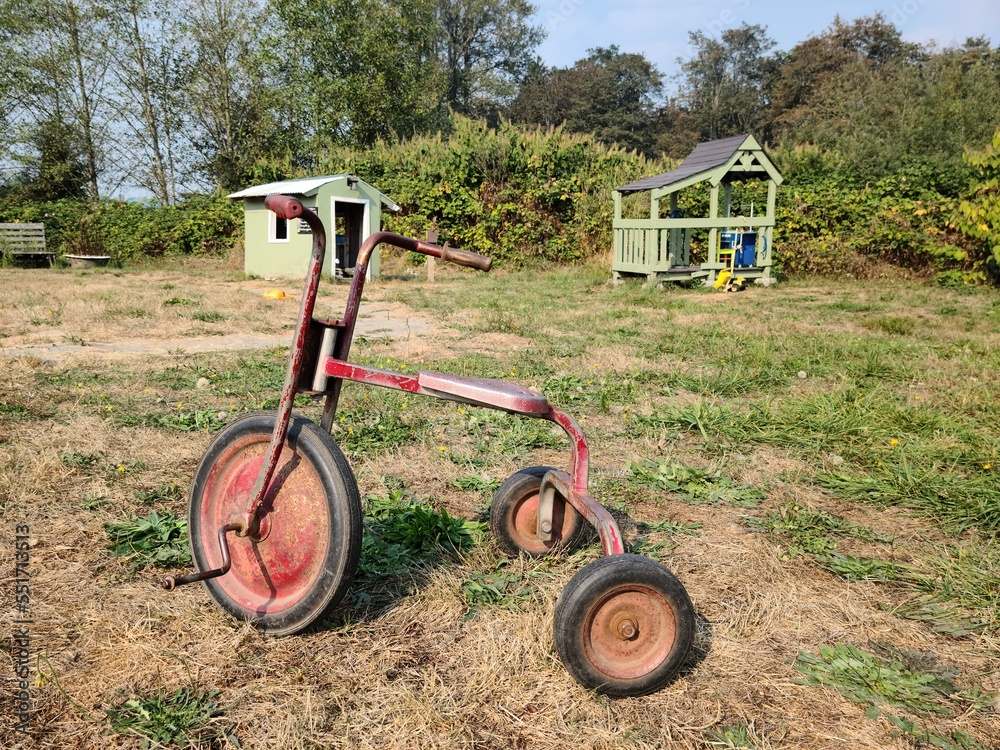 Old tricycle abandoned in countryside