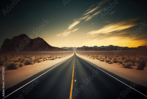 long exposure of a deserted road. Generative AI